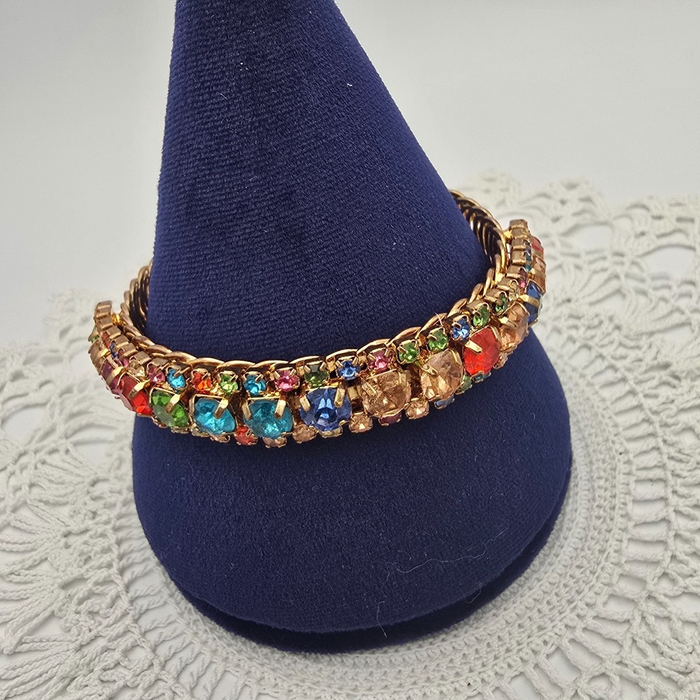 Vintage Multicolor Rhinestone Bracelet Expansion Bangle Rainbow